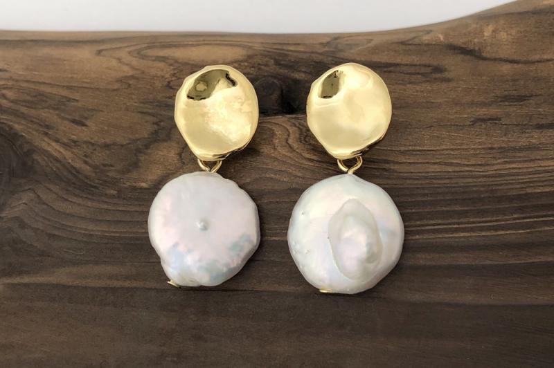 [Ozel] Point Look Glossy Freshwater Pearl Brass Jewelry